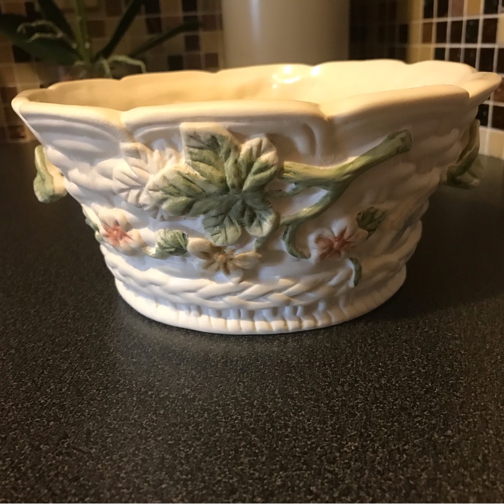 Decorative Floral Ceramic Planter - White with Multicolor Flowers - Picture 3 of 7